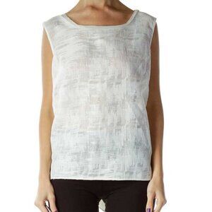 Tahari White Textured Sleeveless Blouse
